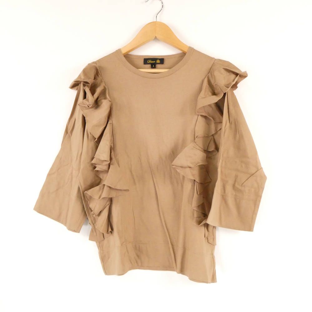 極美品 ドゥロワー Drawer コットンストライプフロントレースブラウス