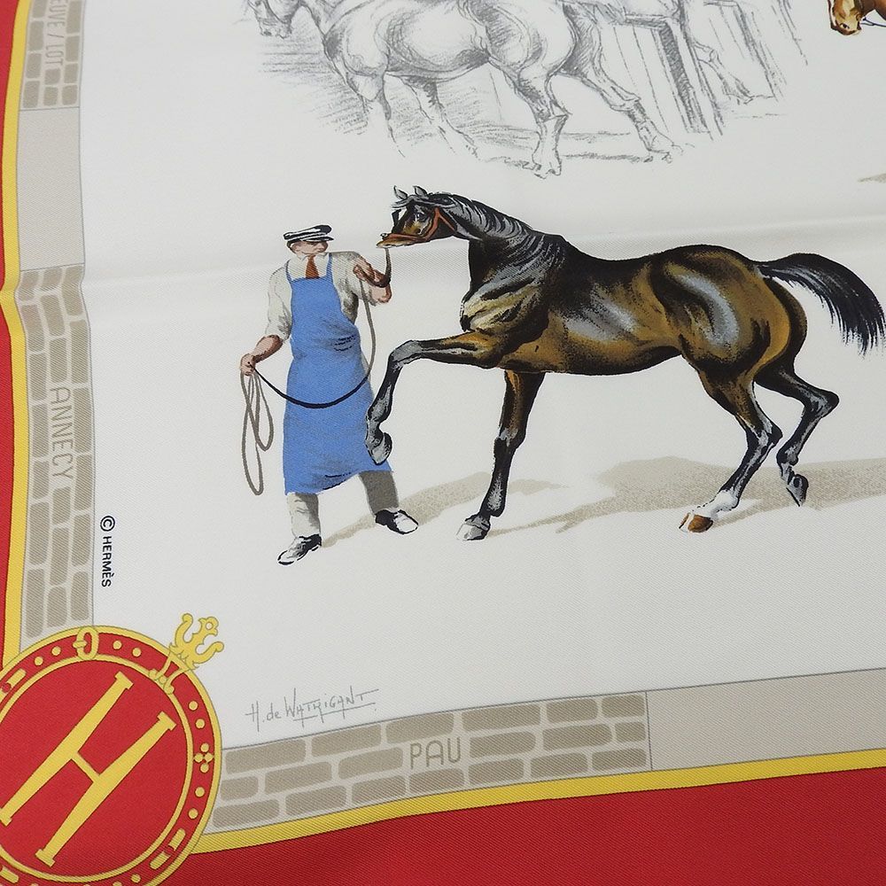 中古】 エルメス スカーフ カレ90 シルク100％ LES HARAS NATIONAUX