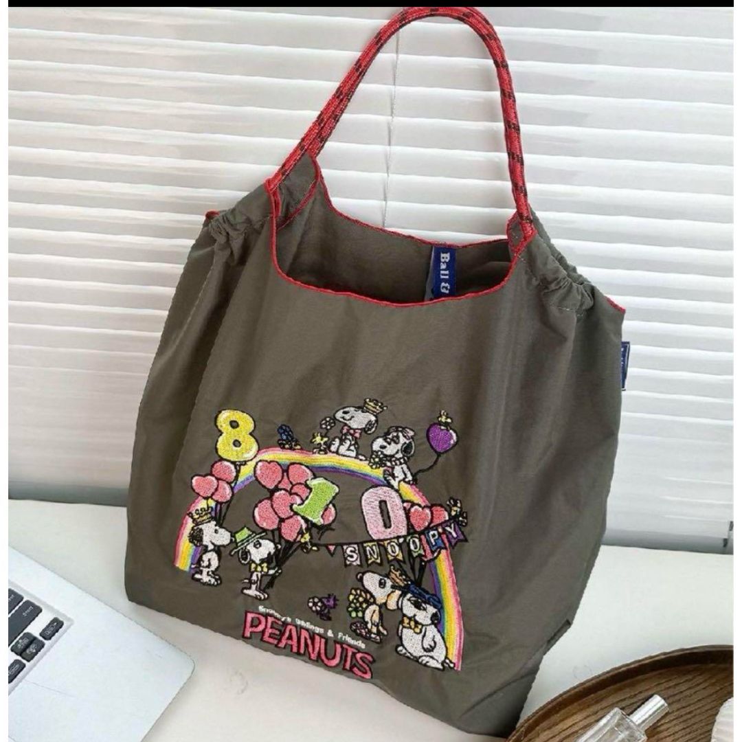 新品 未使用 PEANUTS スヌーピー 刺繍エコバッグ グレー Mサイズ