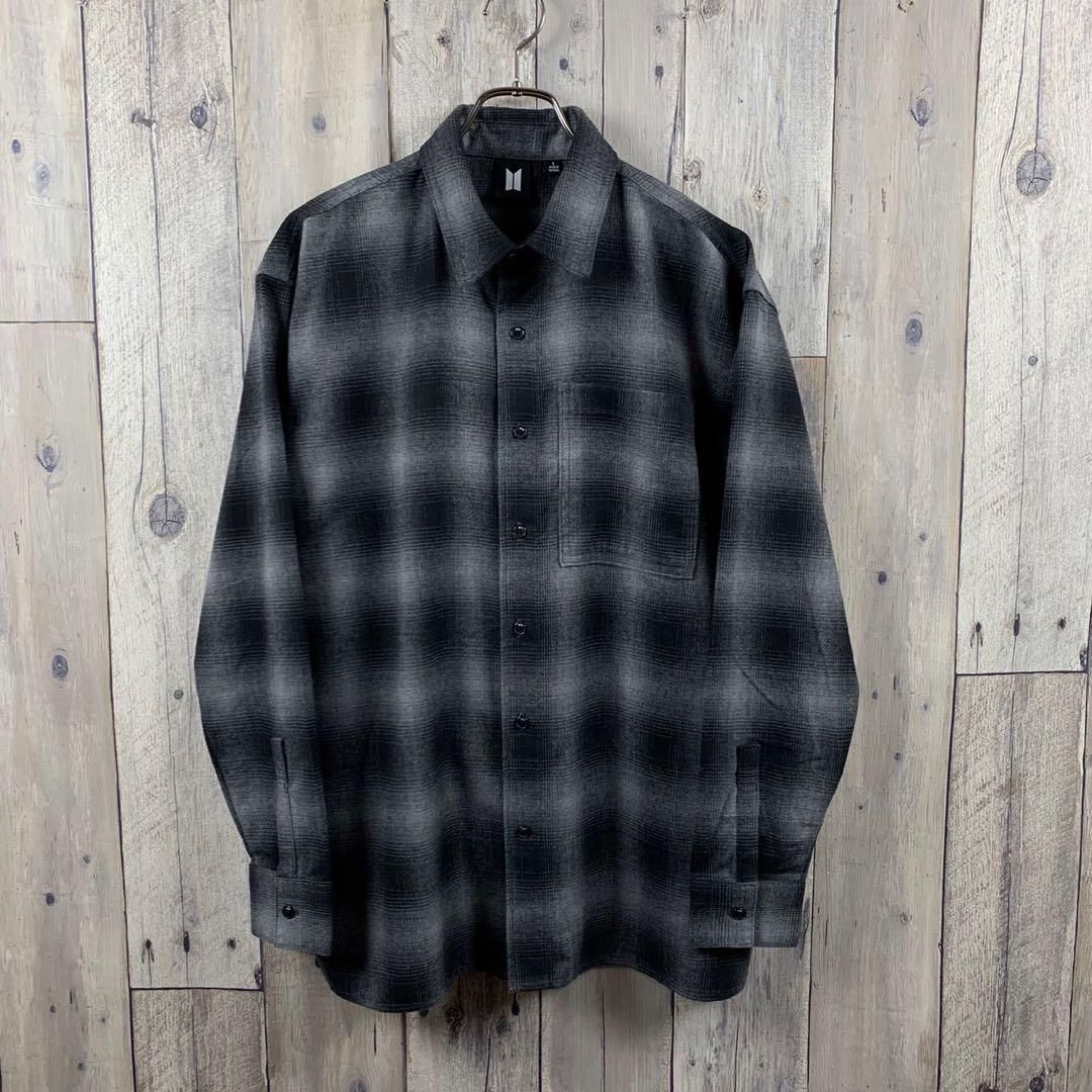 BTS ビーティーエス 長袖 オンブレ チェック ネルシャツ L