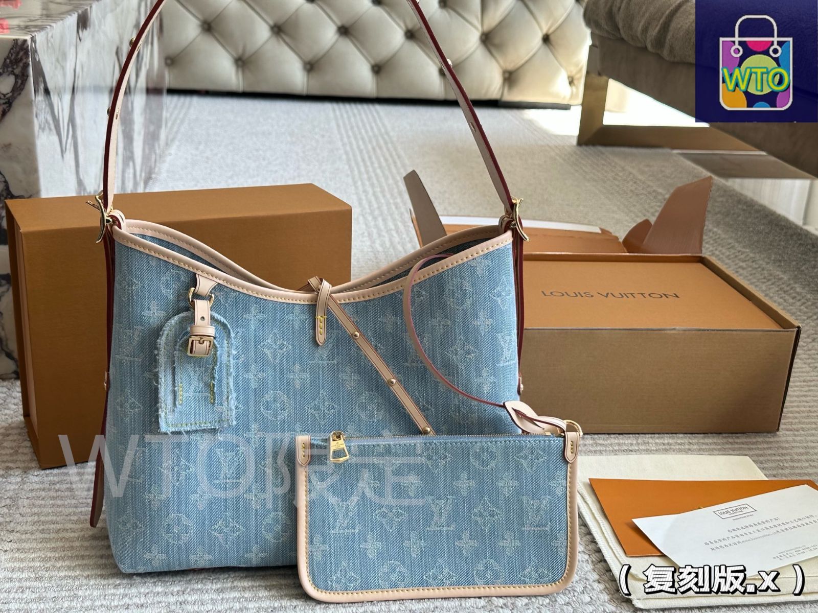 ⭐︎くり⭐︎ LOUIS VUITTON キャリーオールデニム モノグラム・デニム キャリーオール NM PM【ルイ・ヴィトン