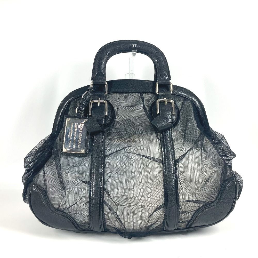 【売れ筋】DOLCE&GABBANA レザーハンドバッグ Dolce & Gabbana D&G Black Leather Baroque D Ring Shoulder