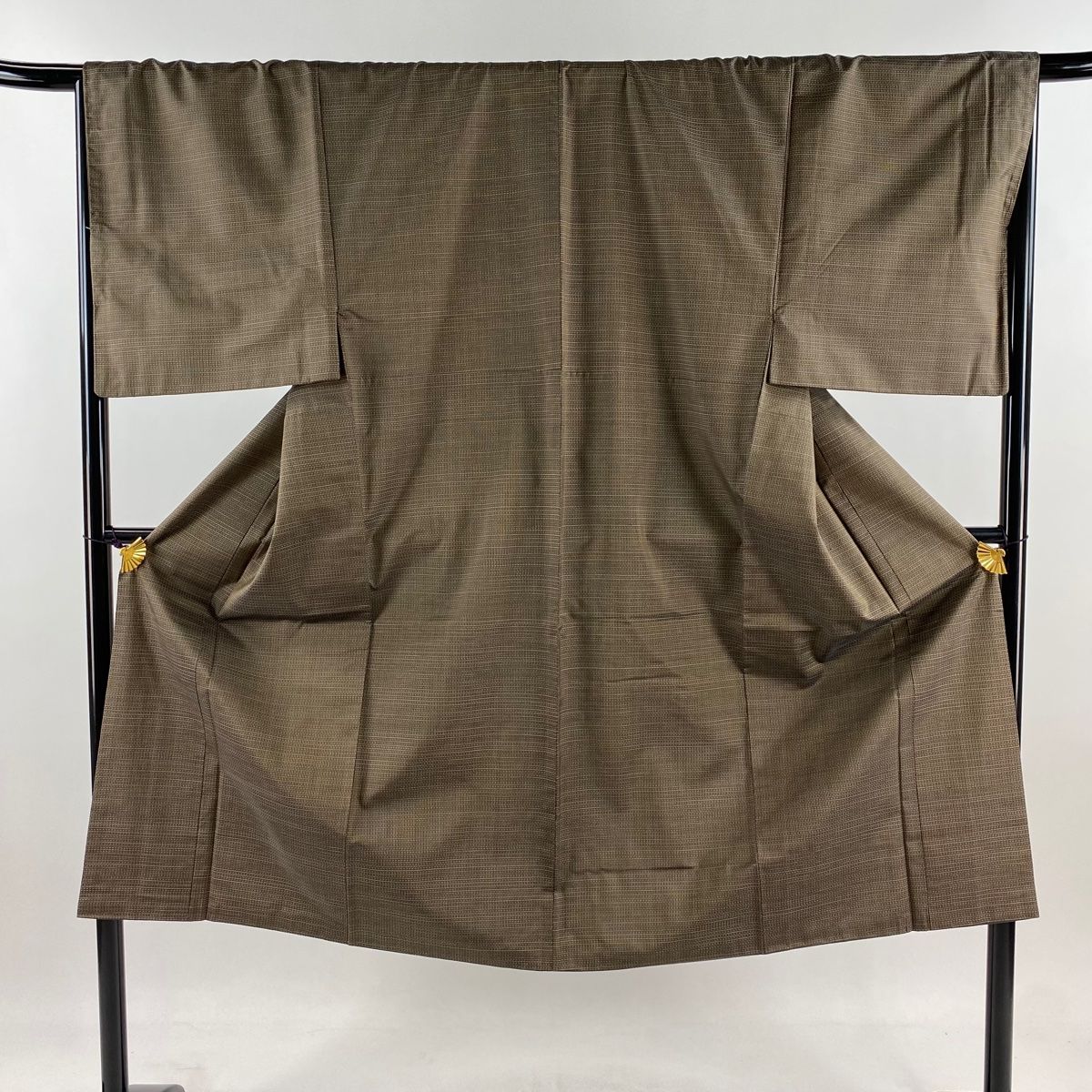 男着物 身丈135cm 裄丈67.5cm S 袷 大島紬 アンサンブル 証紙 幾何学 茶色 正絹 秀品