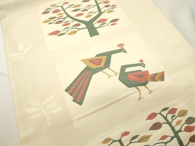 平和屋着物○名門木屋太 今河織物 六通柄袋帯 孔雀枝葉文 正絹 逸品