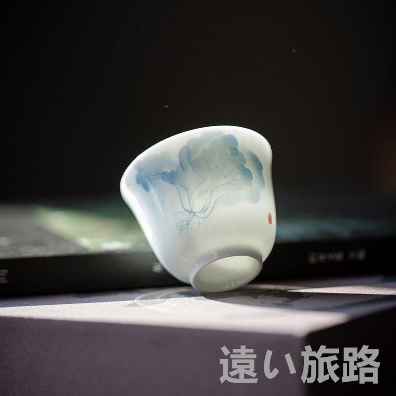 白磁 手作り 茶杯 3点セット 手描きの青花 品名杯 磁器ティーセット 茶器