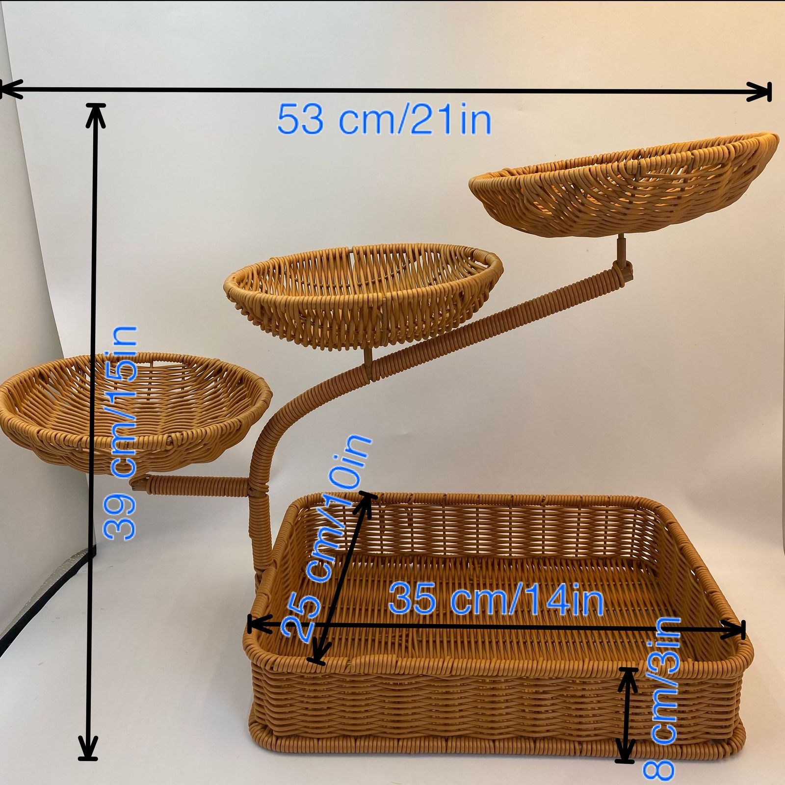 風 ラタン調マルチティアサービングトレイ 3段式 季節の装飾 パーティー ギフトに最適 素朴で温かみのあるデザイン iPhone Android適用 通勤通学 スポーツに最適