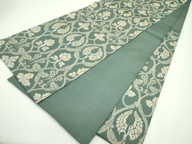 平和屋本店■最高級　人間国宝　北村武資　経錦　六通柄袋帯　花唐草文　金糸　柳煤竹色地　逸品　未使用　CZAA3887s5 平和屋本店□最高級 人間国宝 北村武資 経錦 六通柄袋帯 花唐草文 金糸