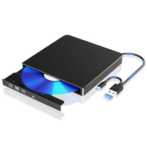 Bingoods 【2023年 新モデル】cd dvdドライブ 外付け 光学ドライブ USB3.0u0026Type-C両用 内蔵ケーブル CD/DVD読取・書込 静音 高速 軽量 日本語の取扱説明書 Window/Linux/Mac OS対応 デスクトップパソコン対