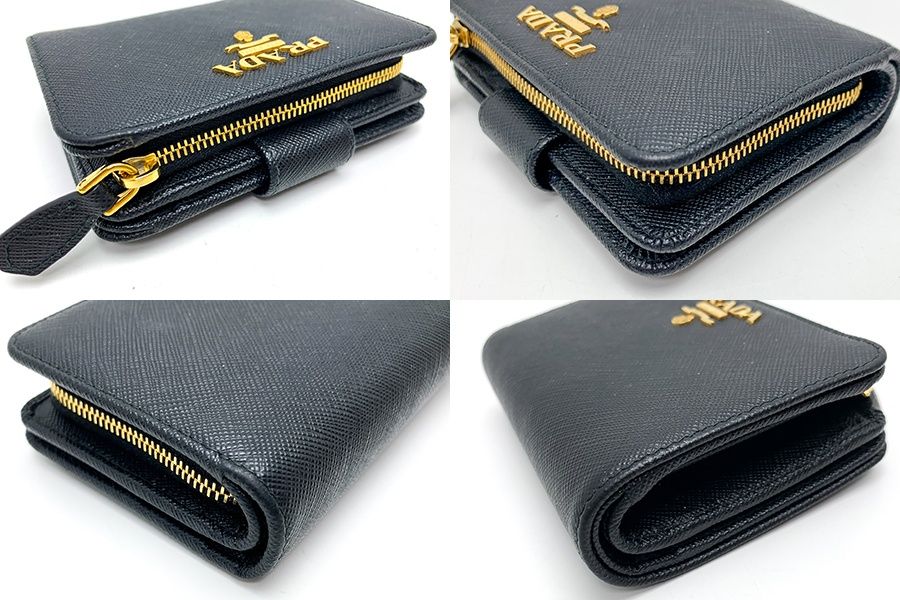 PRADA プラダ 黒 ブラック ロゴゴールド サフィアーノ 財布
