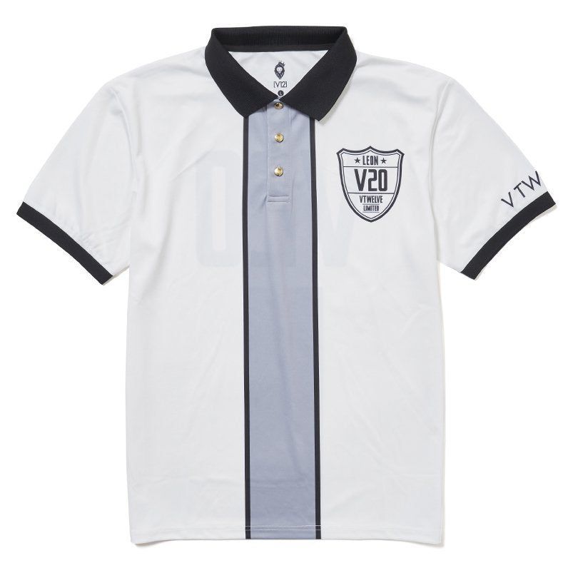 V12 ゴルフ ポロシャツ 半袖 メンズ Mサイズ LEON コラボ シャツ ウェア ゴルフウェア 吸水 速乾 白 ホワイト 春 夏 秋 