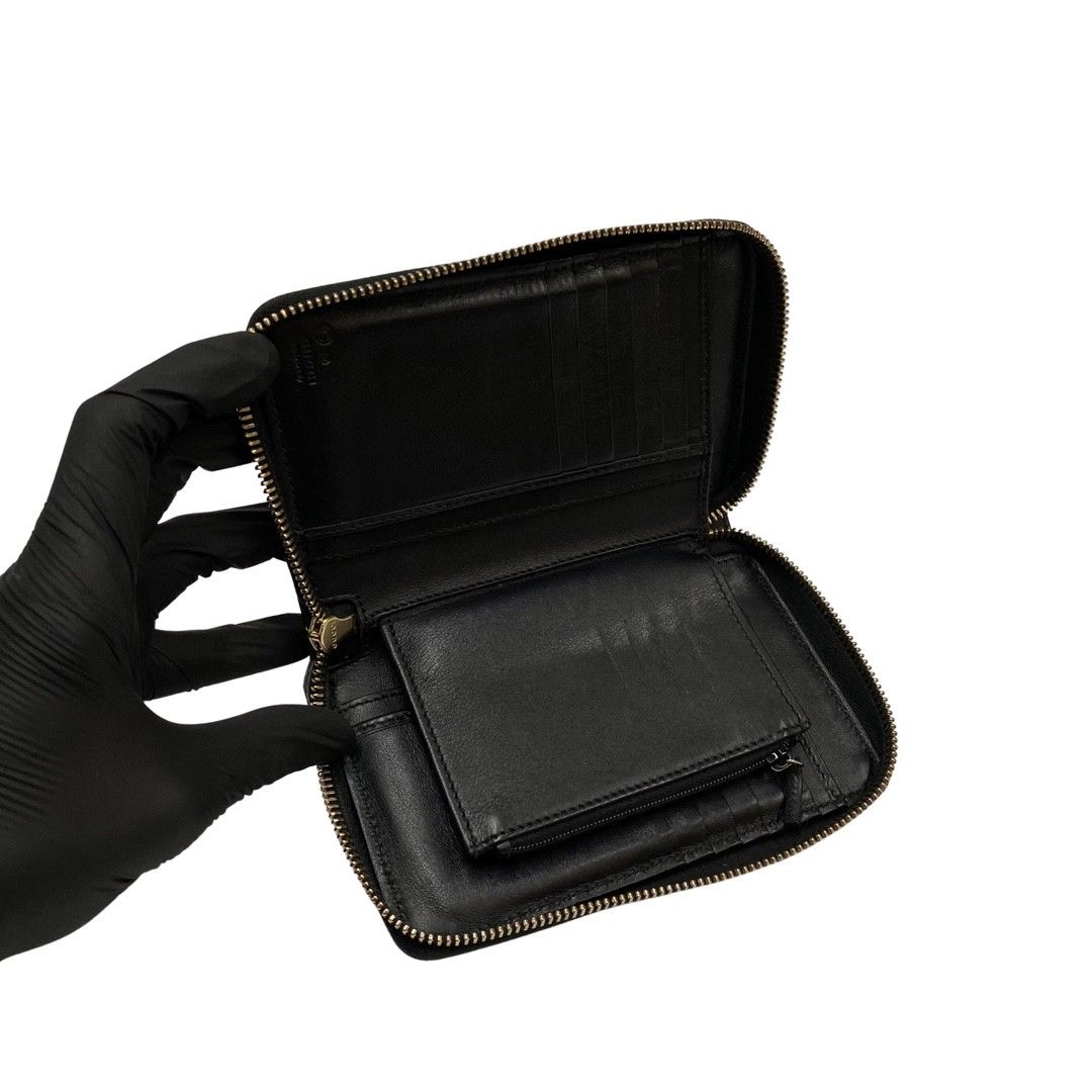 【極美品】グッチ シマ ラウンドジップ ウォレット レザー ブラック 極美品✨グッチ 長財布 ラウンドファスナー シマレザー ブラック