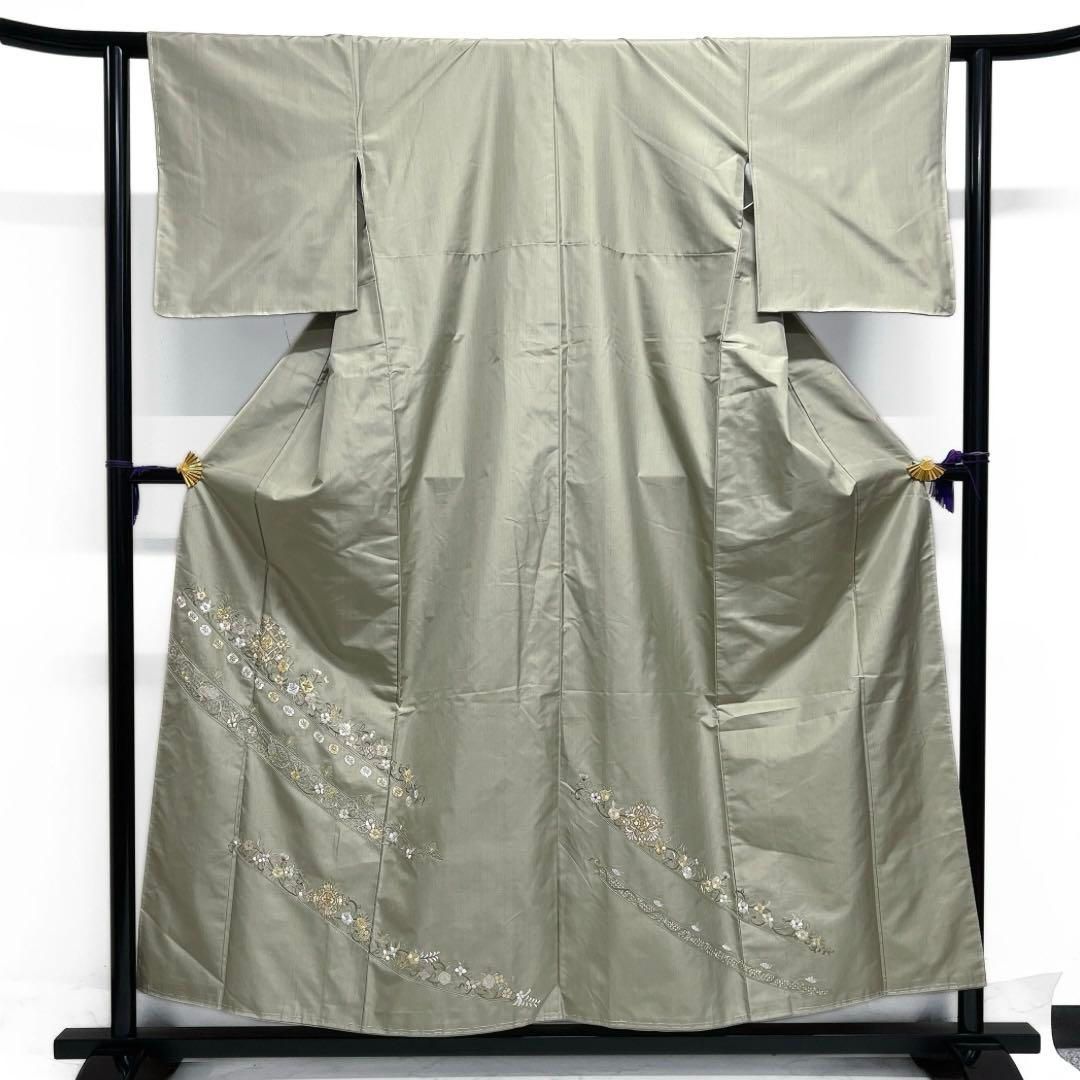 付け下げ 大島紬 証紙付き スワトウ刺繍 金糸 華紋 紋無 着物 093a d