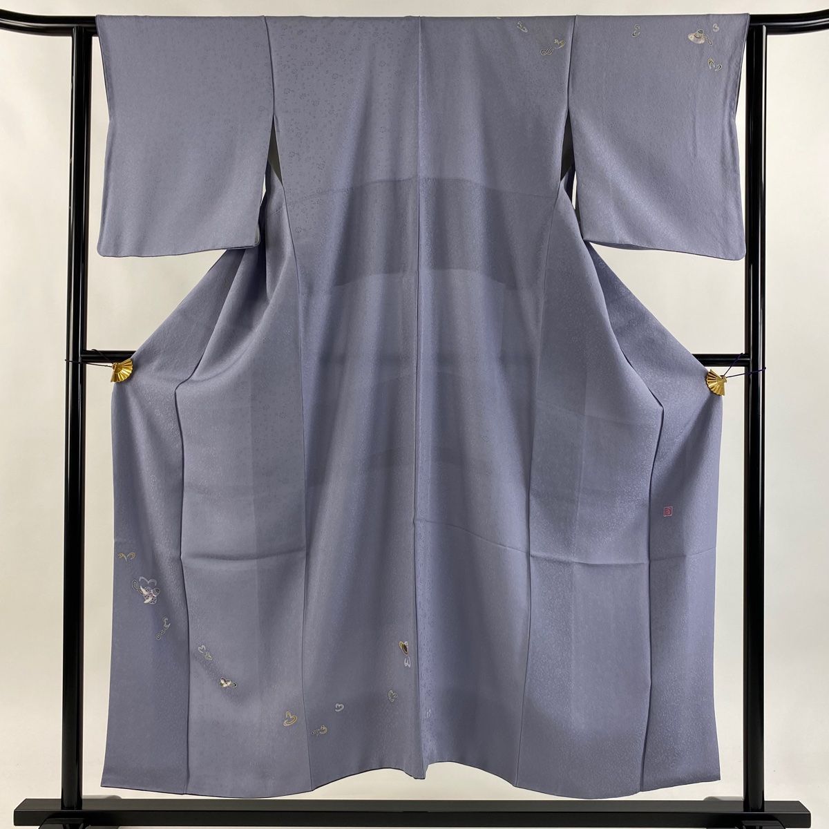 付下げ 身丈153cm 裄丈63cm S 袷 中谷文彦 加賀友禅 落款 帽子 地紋 青紫 正絹