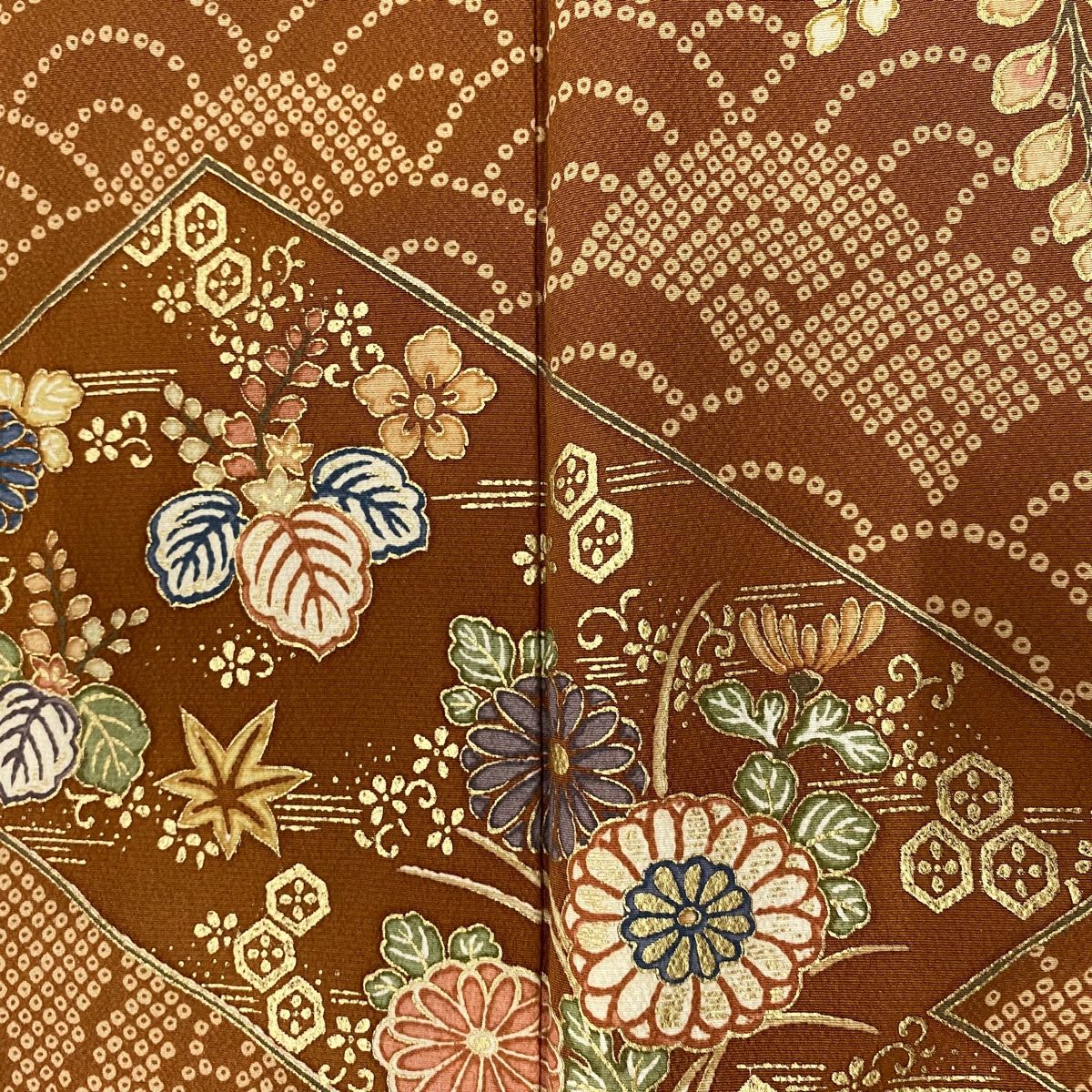 訪問着 美品 名品 辻が花柄 波 金彩 染め分け 薄緑 袷 身丈162cm 裄