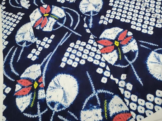 平和屋本店□極上 夏物 浴衣 有松鳴海絞り 蜻蛉 団扇 綿 逸品