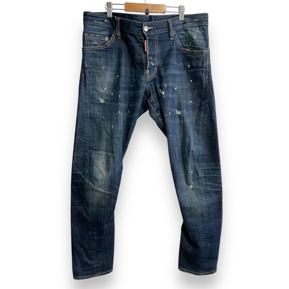 美品 Dsquared2 ディースクエアード ボタンフライ ストレッチ ペイント加工 デニムパンツ ジーンズ 48 インディゴブルー メンズ 古着 中古 USED