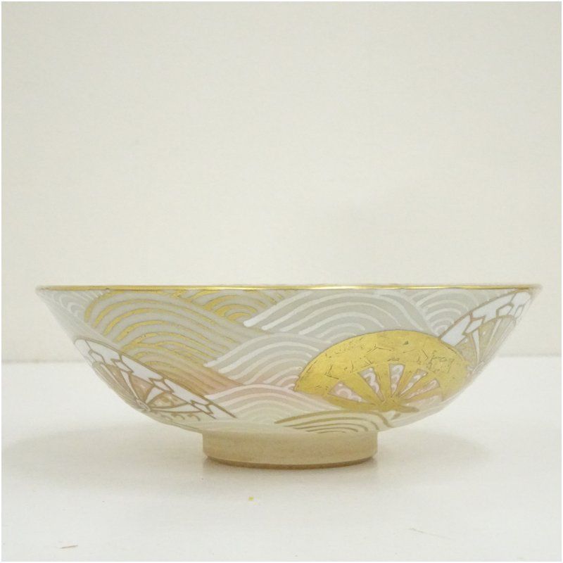 Ｒ７８６　茶碗　『京焼』『中村能久造』『金彩色絵青楓』　抹茶碗　共箱　茶道具 京焼 中村桜谷造 金彩波車平茶碗（共箱） 茶道 抹茶 おしゃれ