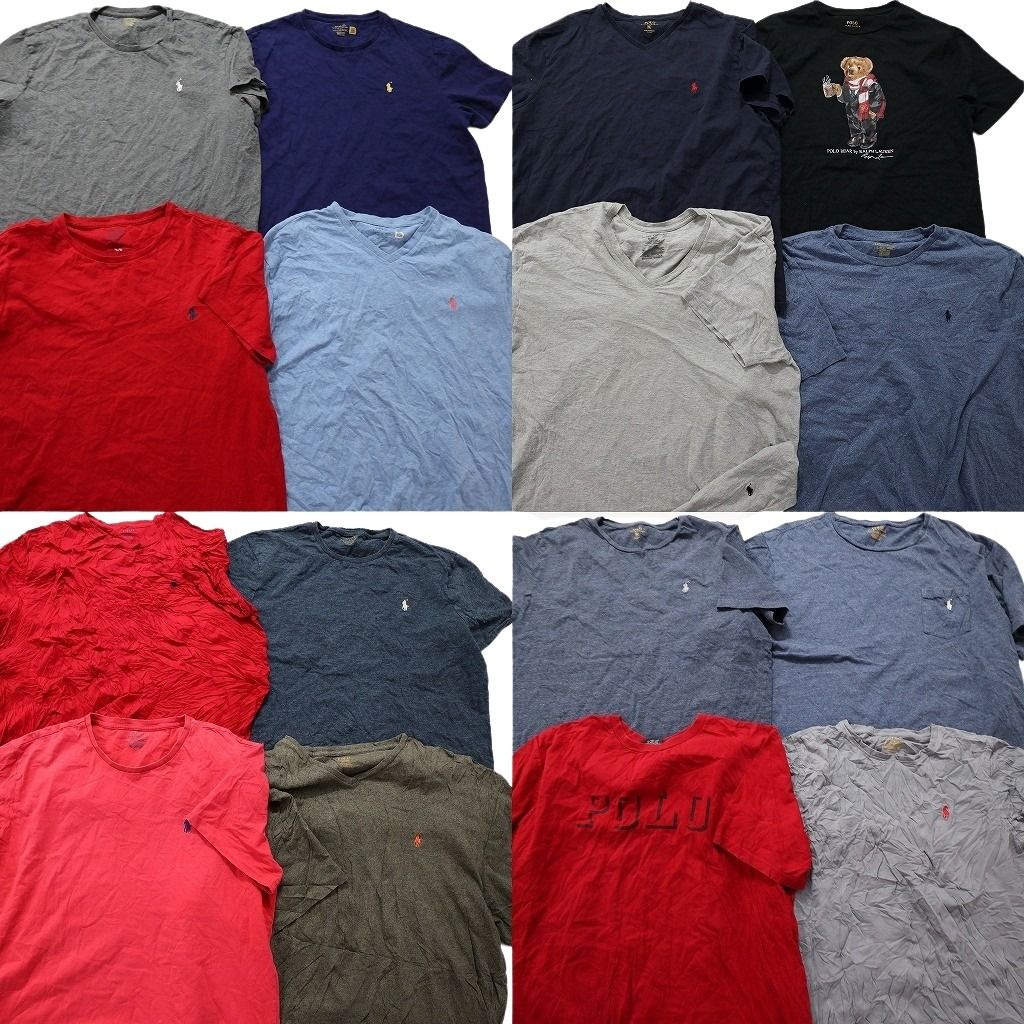 古着卸 まとめ売り ラルフローレン 半袖Tシャツ 16枚セット (メンズ XL ) Ｖネック ワンポイント 刺繡ロゴ ポロベア  古着 MZ1229