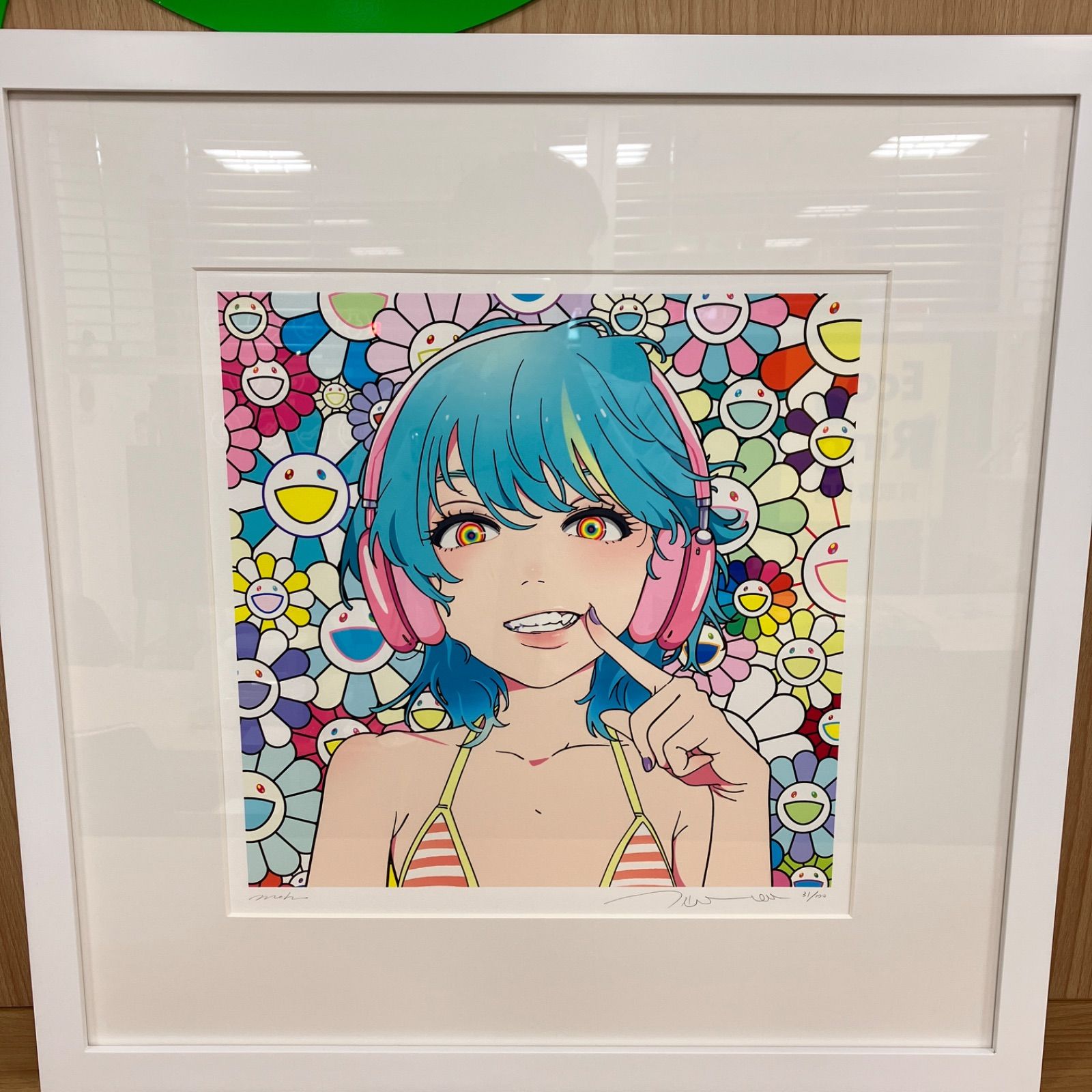 村上隆×Mebae smile 02 ブルーヘアー ピンクヘッドホン 版画 - メルカリ