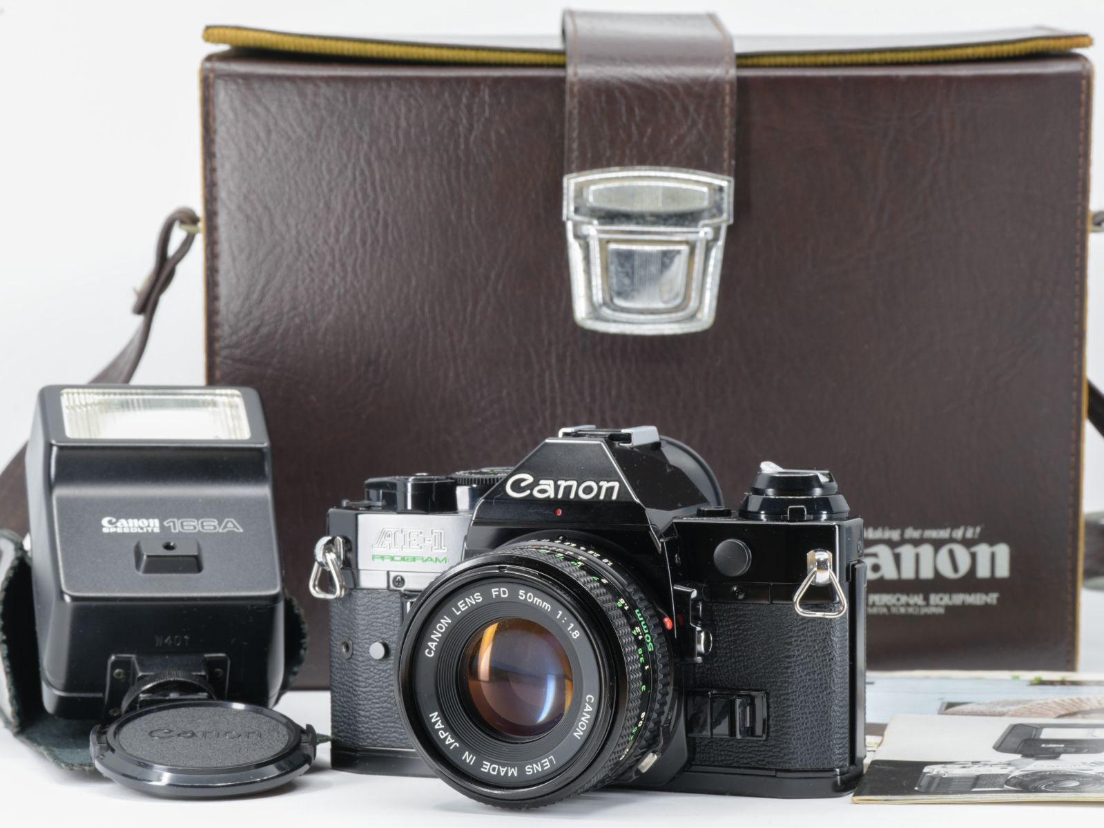 Canon キヤノン AE-1 PROGRAM ブラック CANON LENS FD 50mm F1.8 フラッシュ SPEEDLITE 166A ＃062625US01D