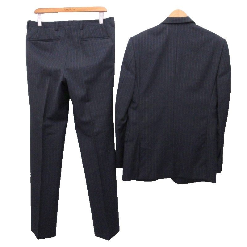 ジバンシィ GIVENCHY ATELIER セットアップ スーツ ストライプ ウール 裏地 ドット テーラードジャケット パンツ 総裏 46 48 紺 ネイビー 系 0925