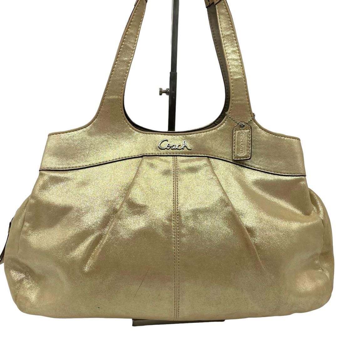 レディース COACH コーチ メタリック ゴールド トートバッグ レザー