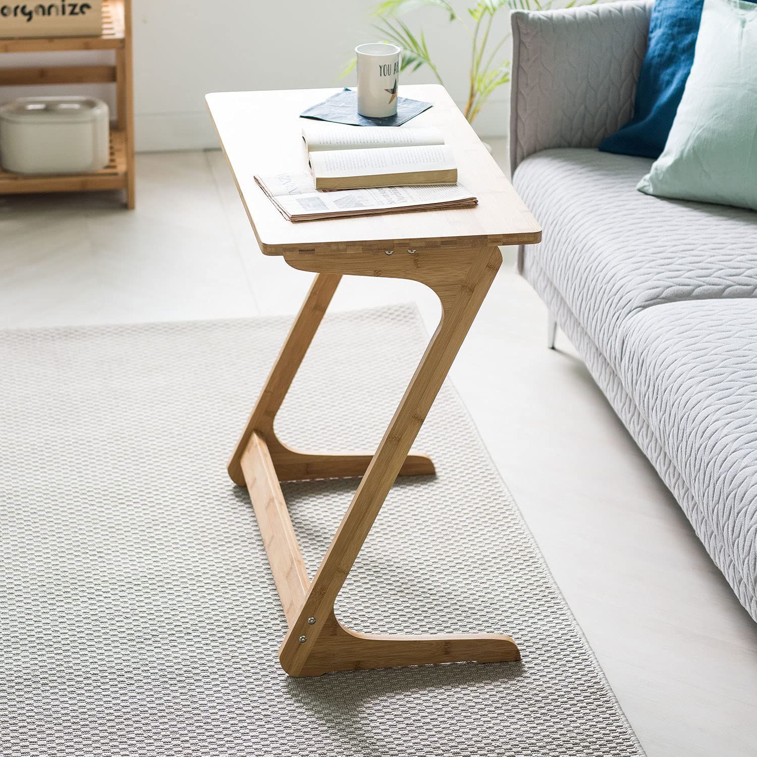 サイドテーブル ノートパソコンテーブル ソファ 竹製 ベッドサイドテーブル Z字型が使い勝手の良い おしゃれ ナチュラル リビング ブラウン 原木 60 40cm ナチュラル MARWIL-DEMENAGEMENTS_CH
