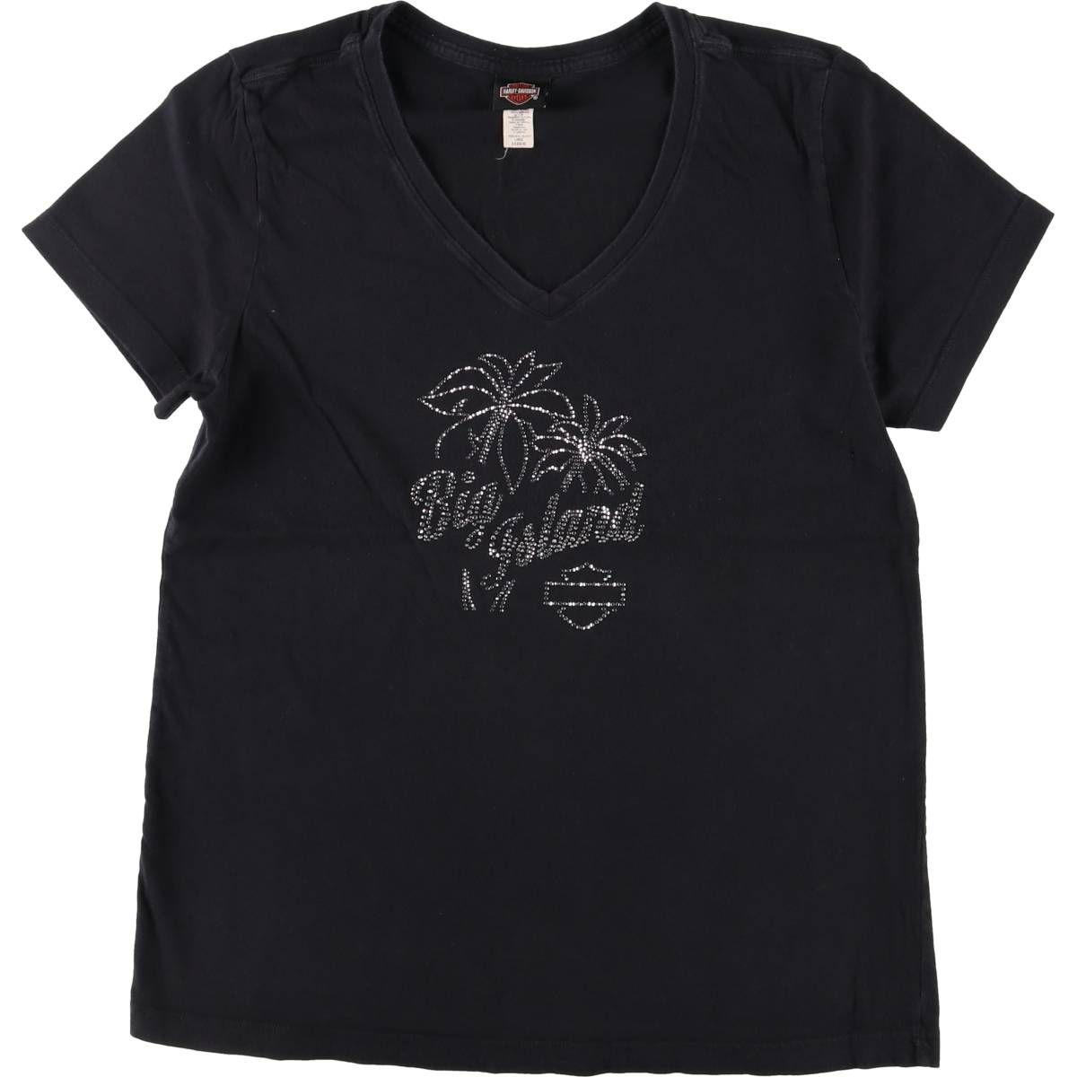 古着 ハーレーダビッドソン Harley-Davidson Vネック バックプリント ラインストーン付き モーターサイクル バイクTシャツ|eaa547454