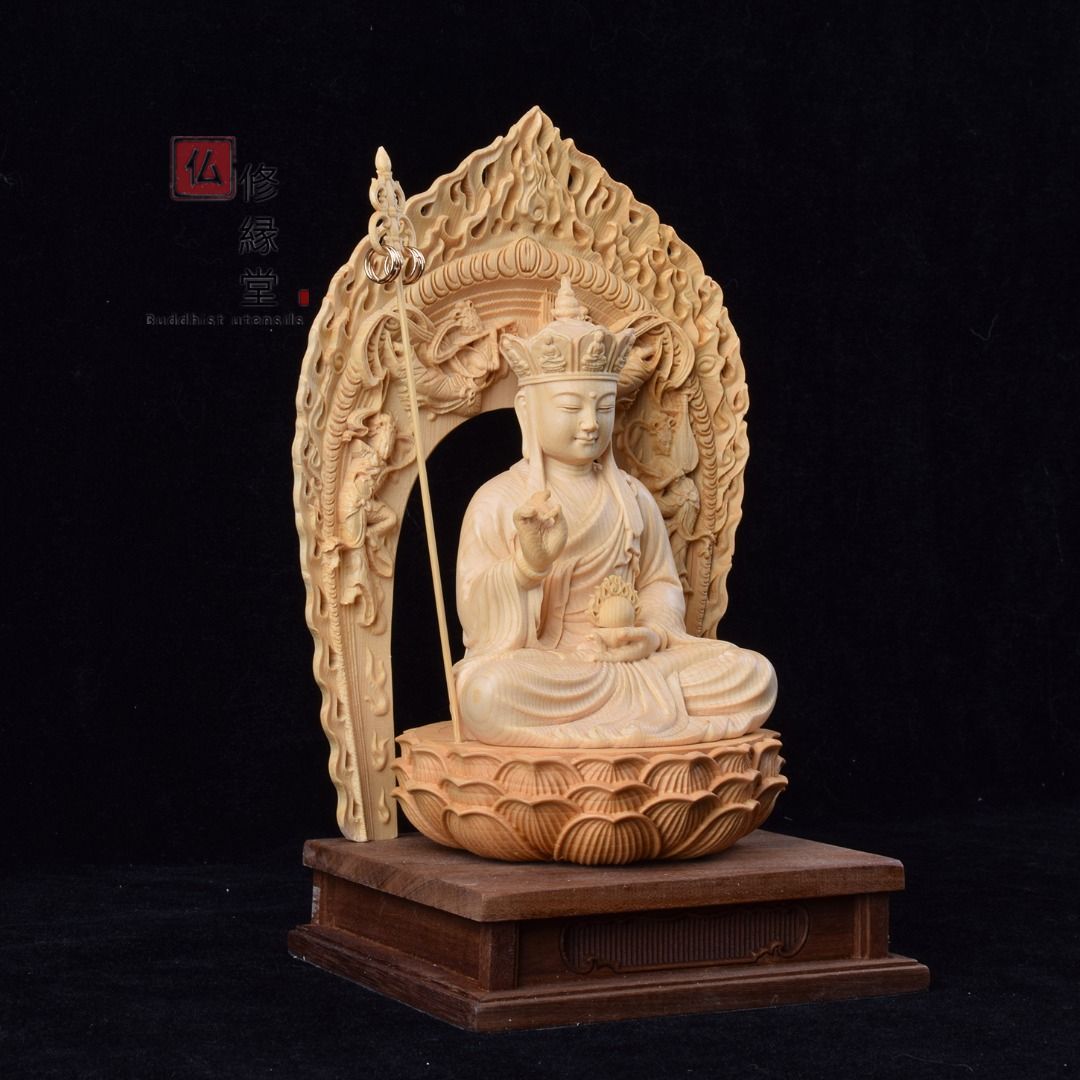 修縁堂】最高級 木彫仏像 地蔵王菩薩座像 彫刻 一刀彫 天然木檜材 仏教 