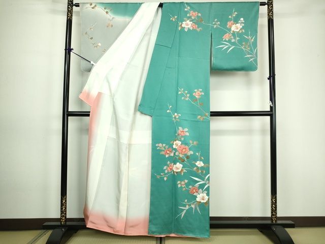訪問着 貧しく 正絹 扇面 地紙 金駒刺繍 染め お仕立て上がり品 仕立て