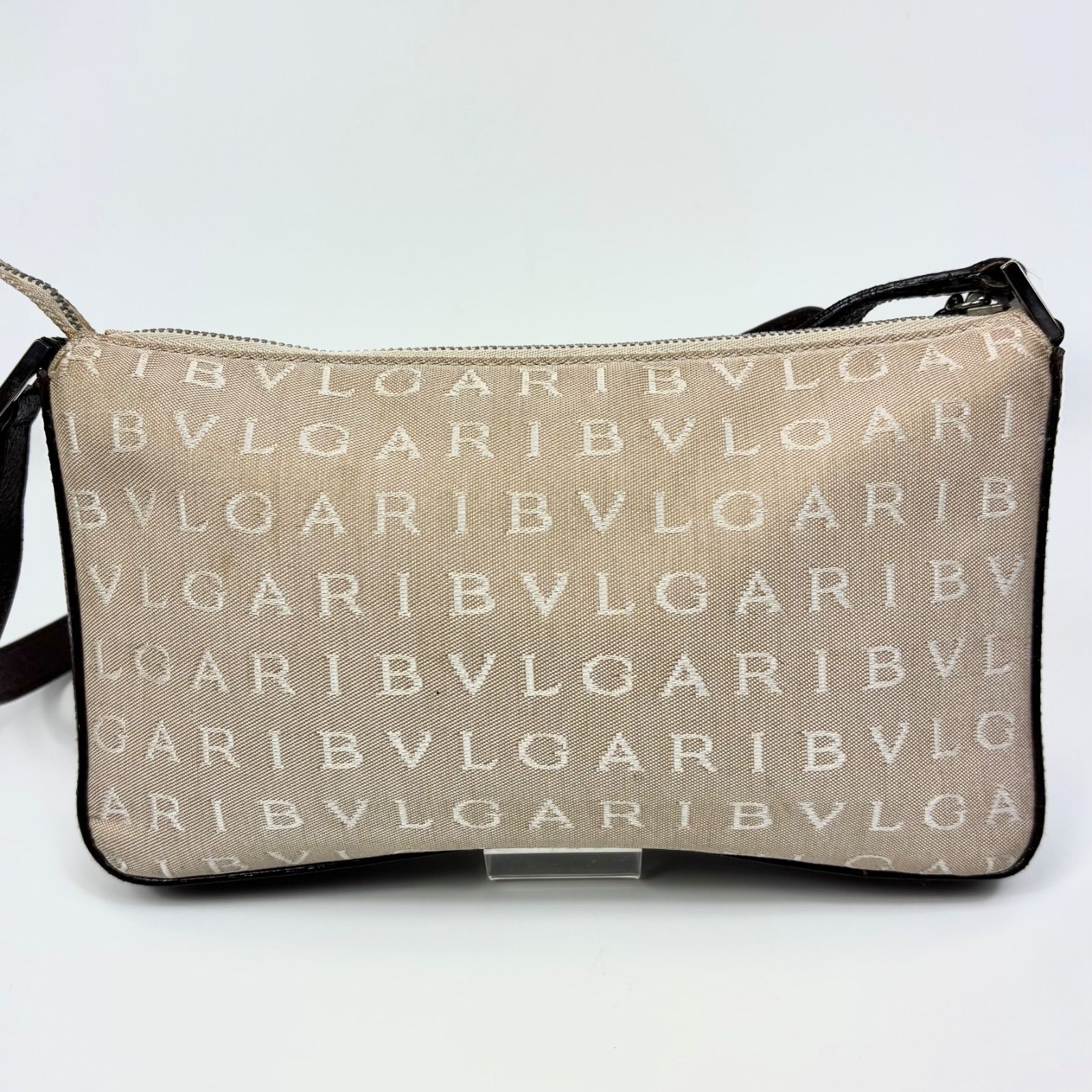 ブルガリ ハンドバッグ ロゴマニア ベージュ×ブラウン BVLGARI