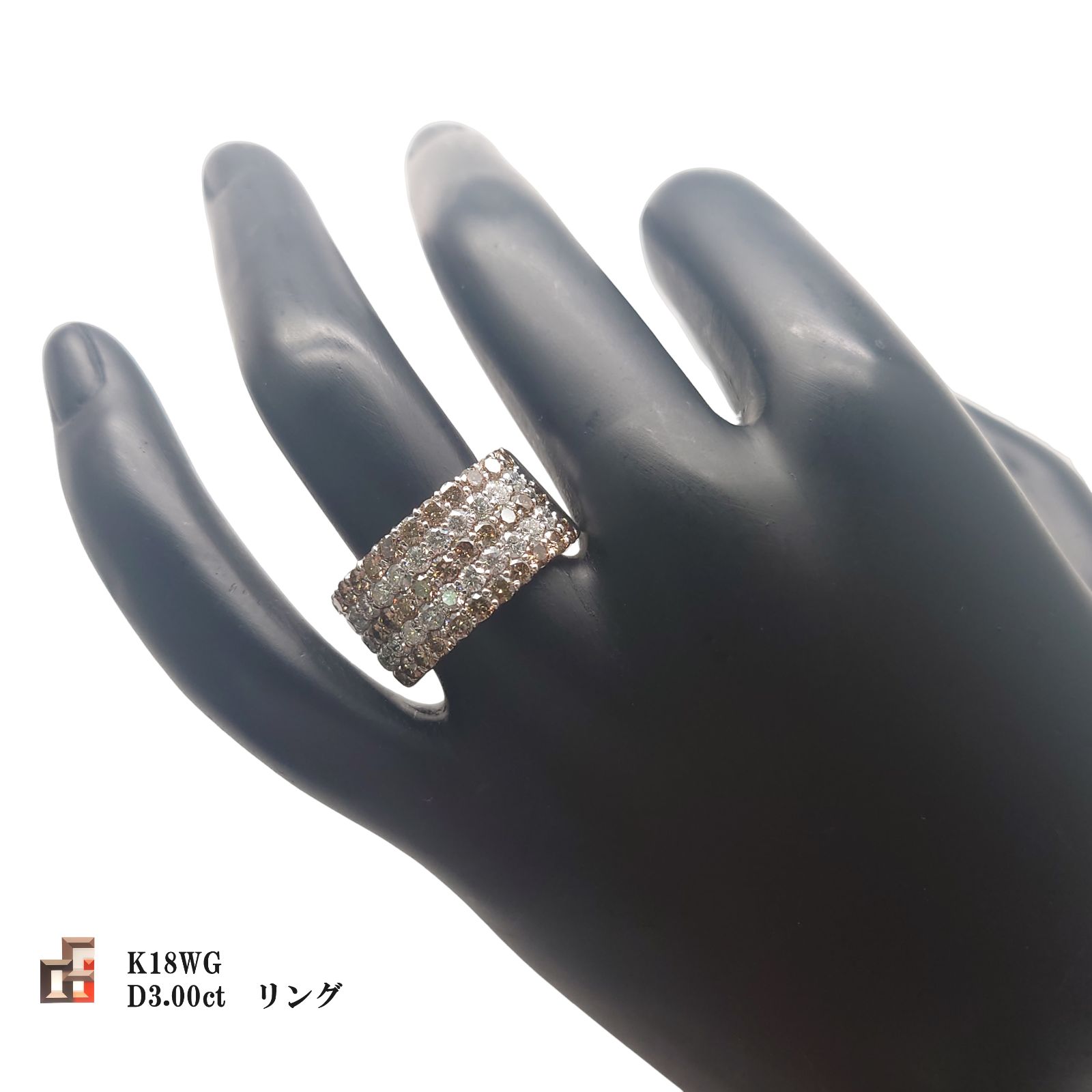 k18ブラック ダイヤモンド 3.00ct ダイヤ リングパヴェリング