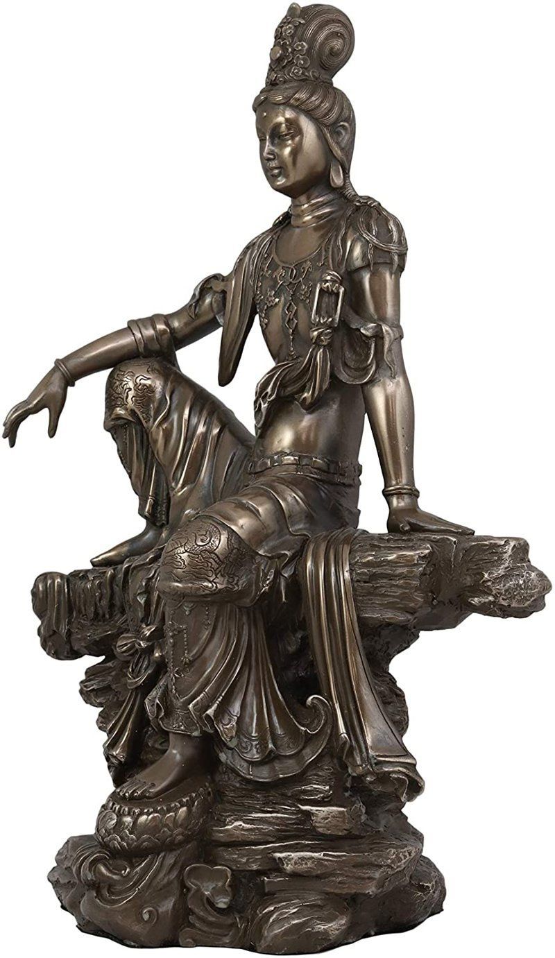 水月観音菩薩像 ブロンズ風彫像 高さ 約35cm 慈悲の仏心置物 彫刻