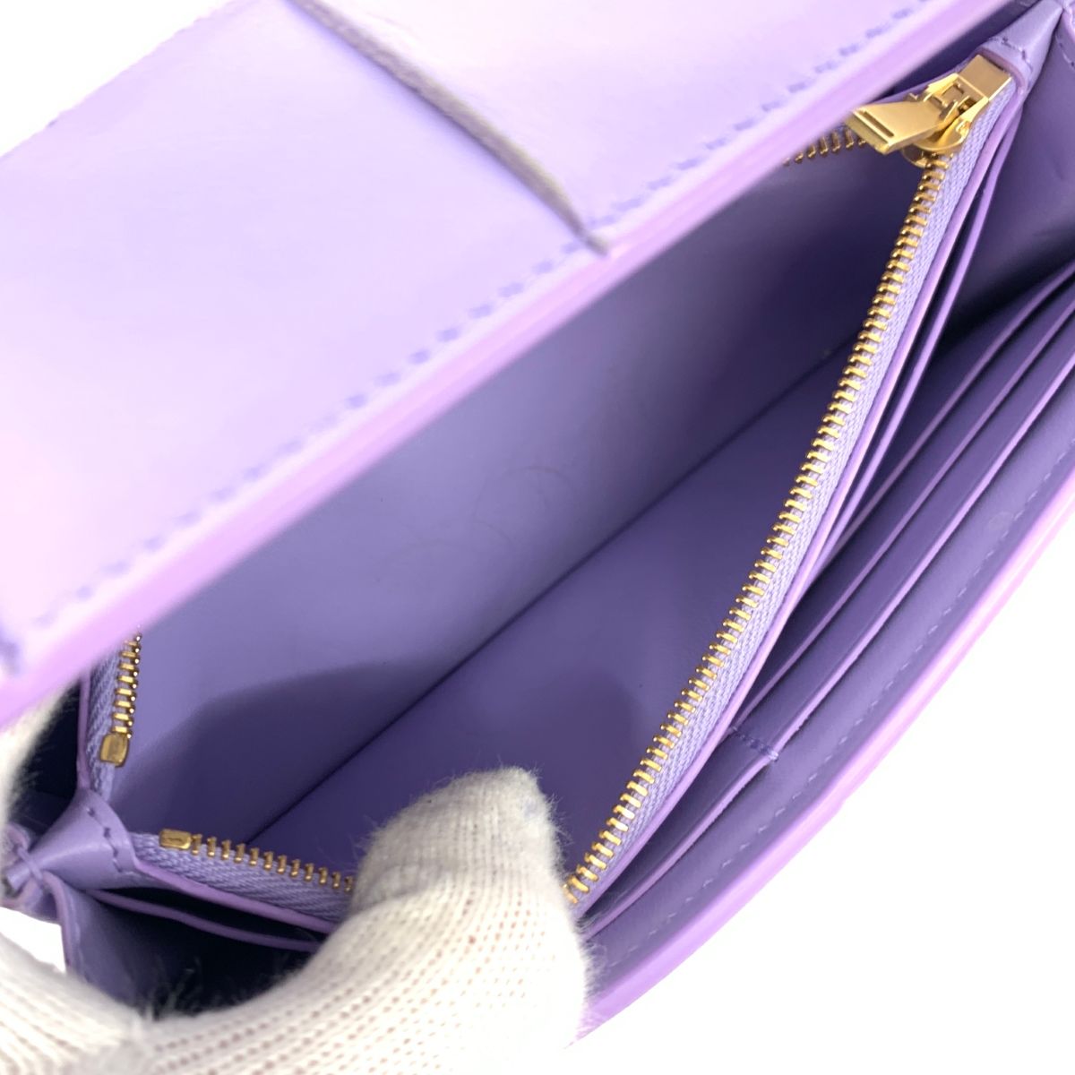 ボッテガヴェネタ カセット 長財布 パープル マキシイントレチャート 