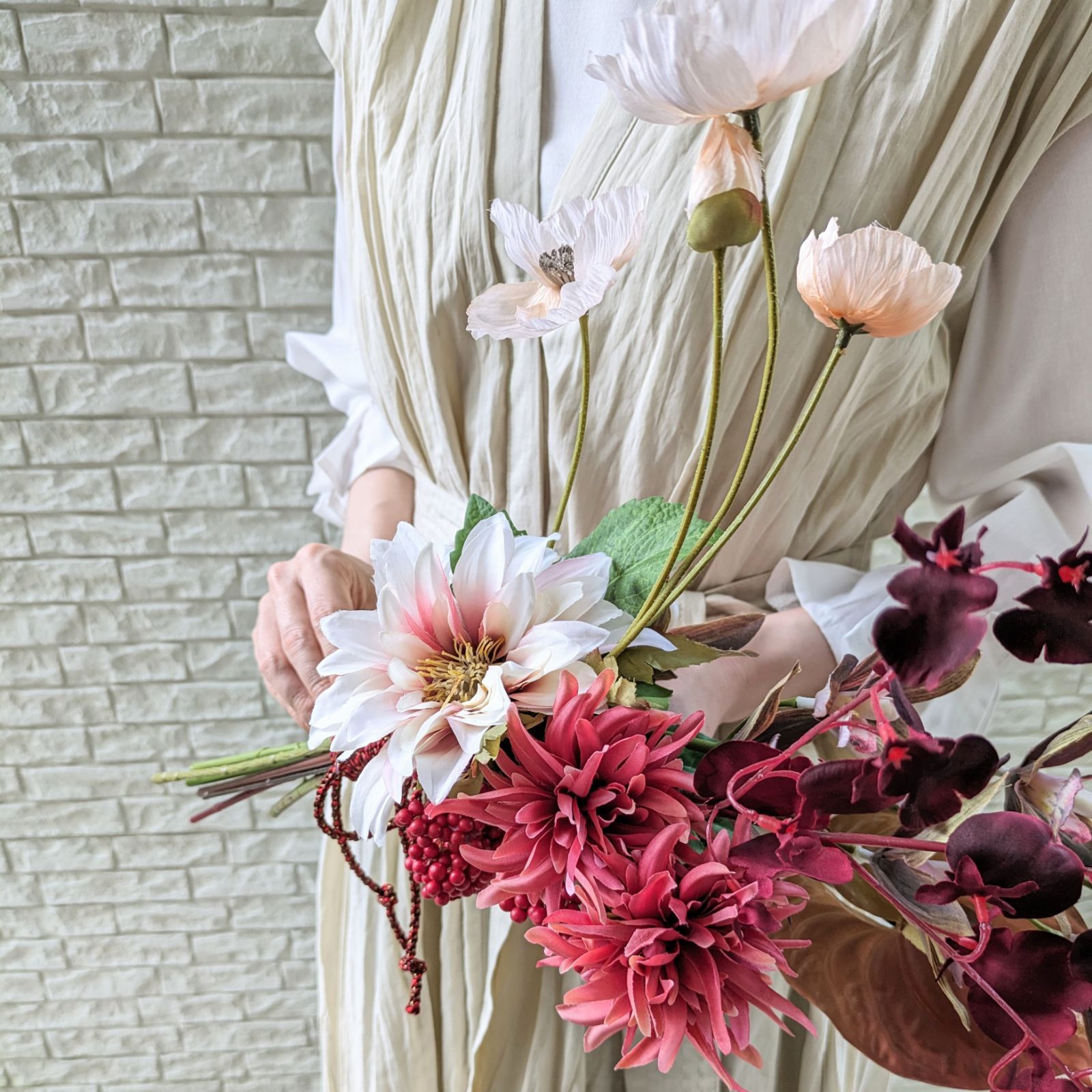 ヘッドピース付き和装ブーケ　ブライダルブーケ　アーティフィシャル ヘッドピース付き和装ブーケ ブライダルブーケ アーティフィシャル