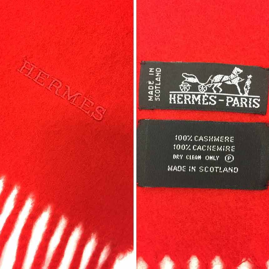 セール HERMES エルメス カシミヤ マフラー ストール ショール 赤 