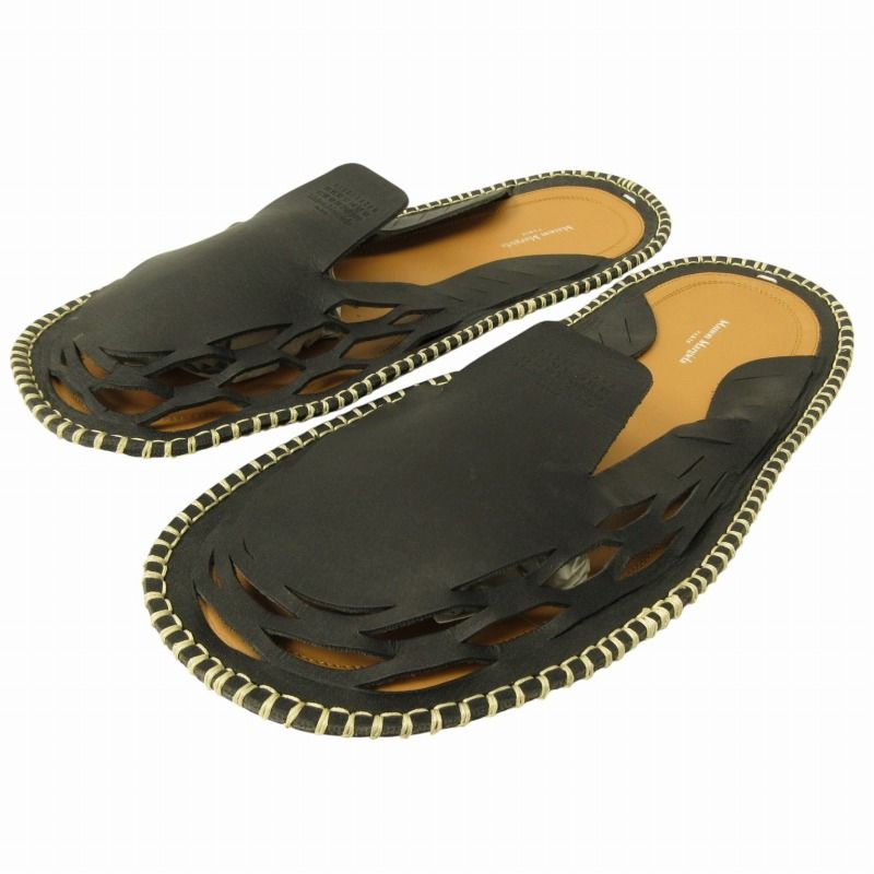 メゾンマルジェラ Maison Margiela レザー スリッポン ラウンドトゥ サンダル 黒 ブラック 42 約26.5cm AA