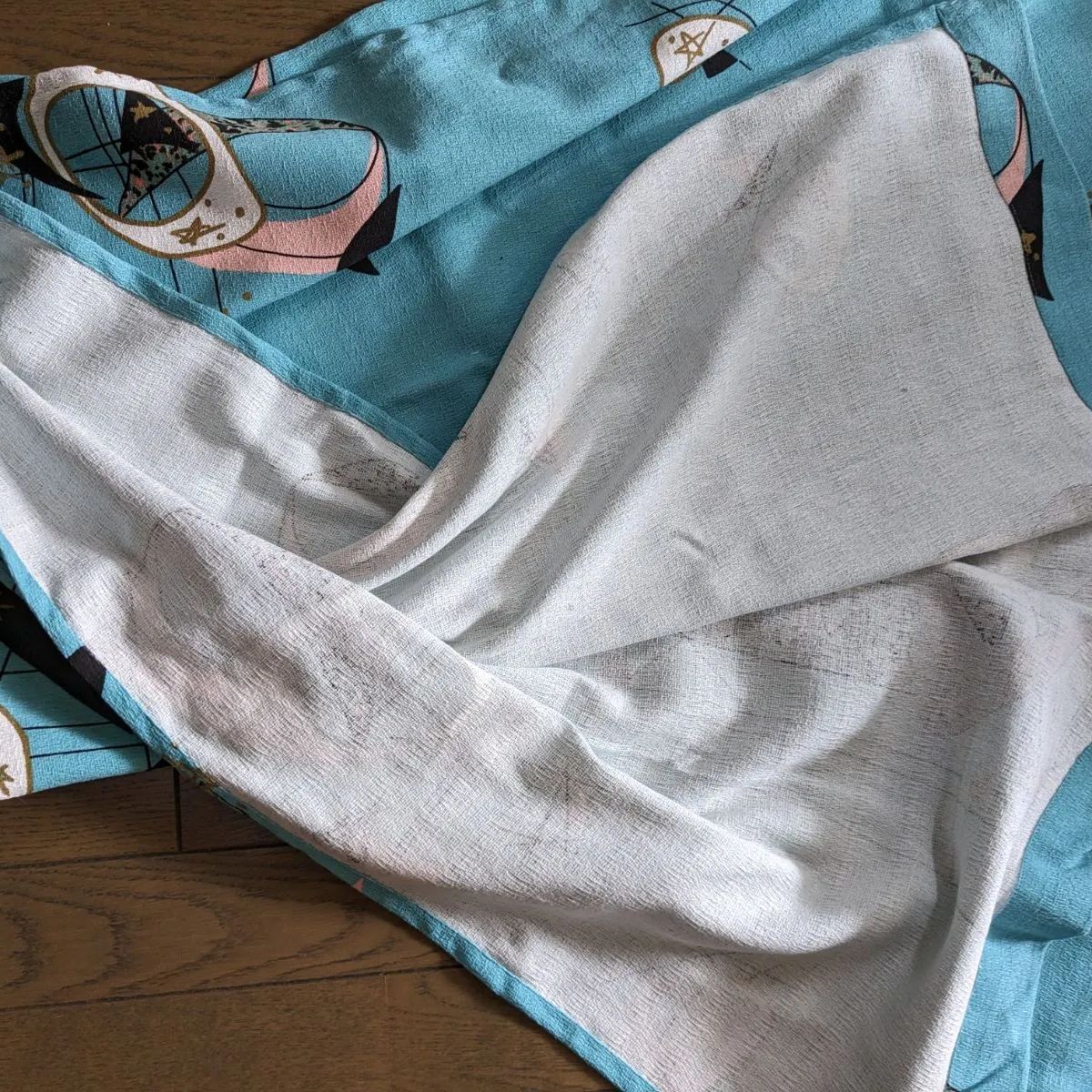 50,s柄 カーテン２枚　ブルーパレット　１４０ 50s柄カーテン2枚 ブルーパレット180