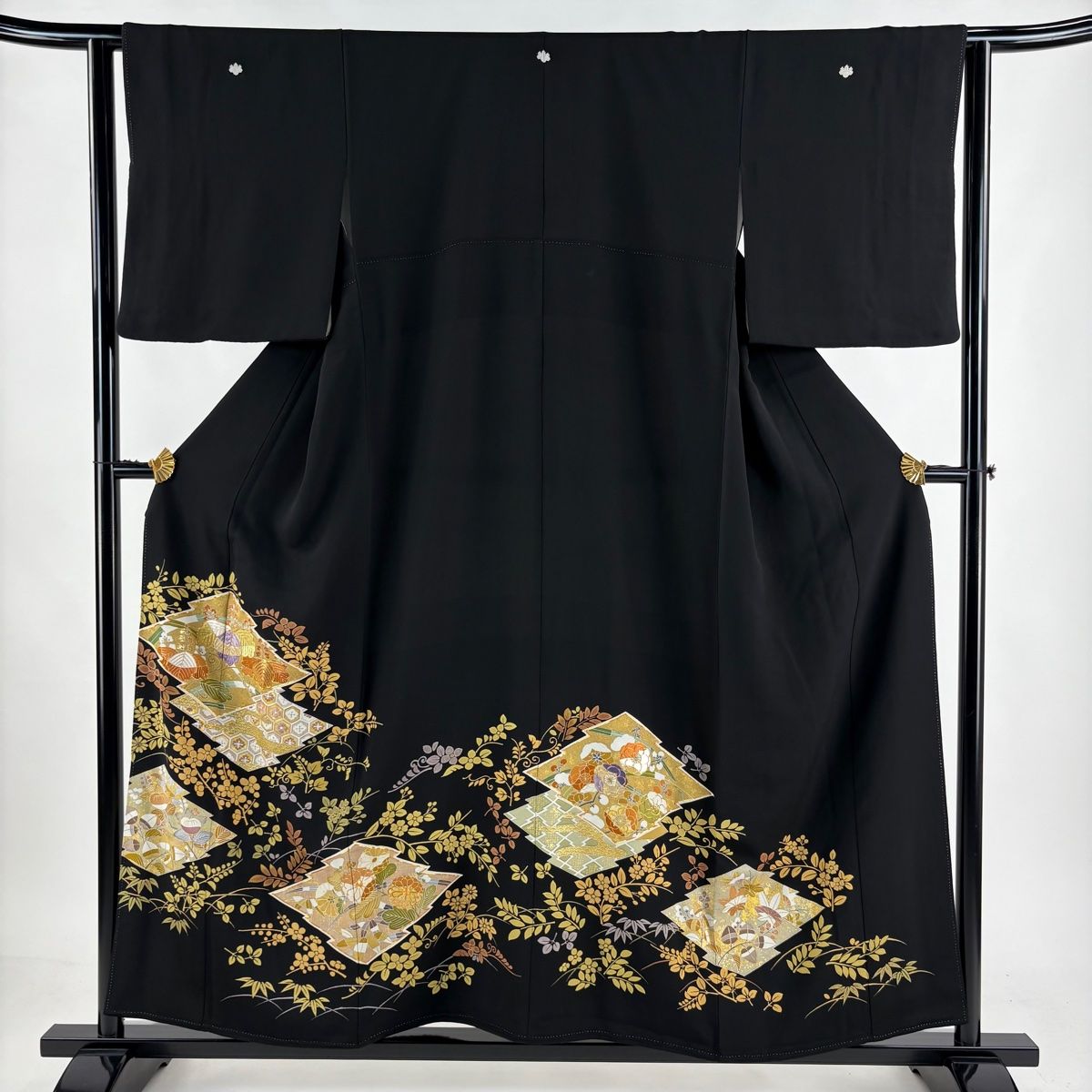 黒留袖 身丈156cm 裄丈63cm S 袷 千總 落款 松川菱 草花 金糸 金彩 黒 正絹