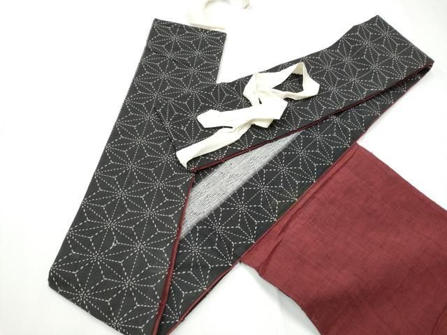 平和屋着物○つけ帯 紬地 刺し子 麻の葉文様 CAAY2653hy 刺し子の文様