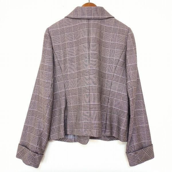 anc レリアン Leilian ジャケット 9 紫系 茶 グレンチェック シルク混