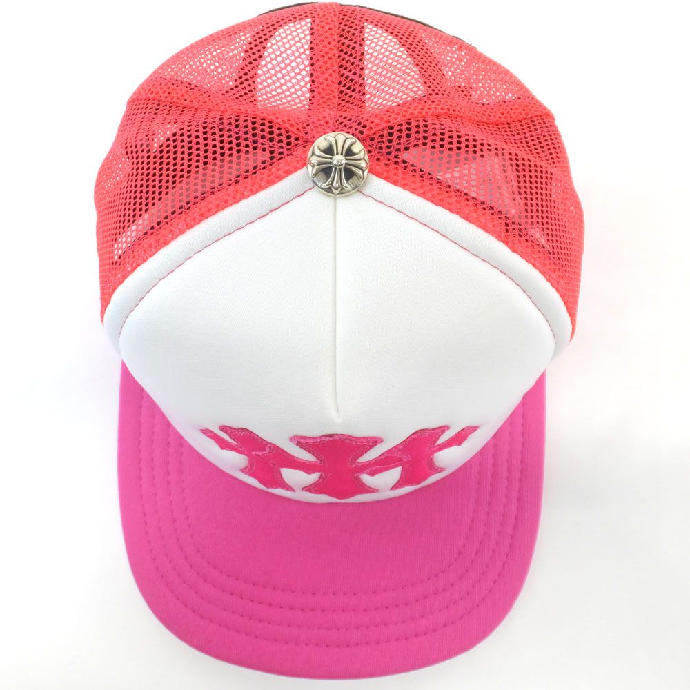 天白】クロムハーツ クロスパッチ キャップ ピンク ホワイト メッシュ