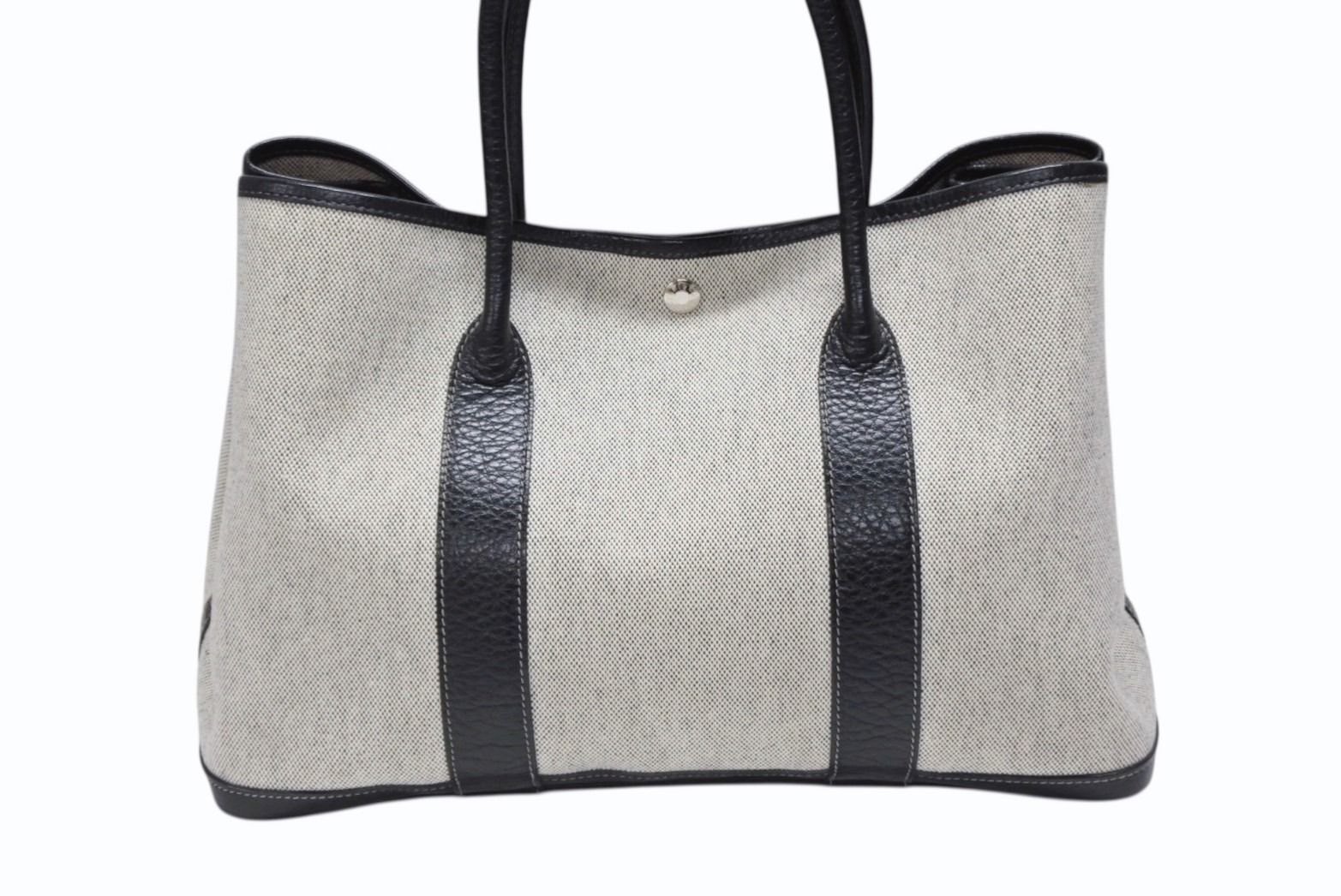頑丈な HERMES エルメス ガーデンパーティPM ハンドバッグ トートバッグ □G刻印 トワルアッシュ ナチュラル ブラック 4b007889
