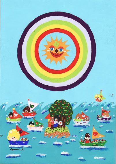 ハート型 青い花だらけのハートの作品 画家 小楠アキコ作品 40×40cm
