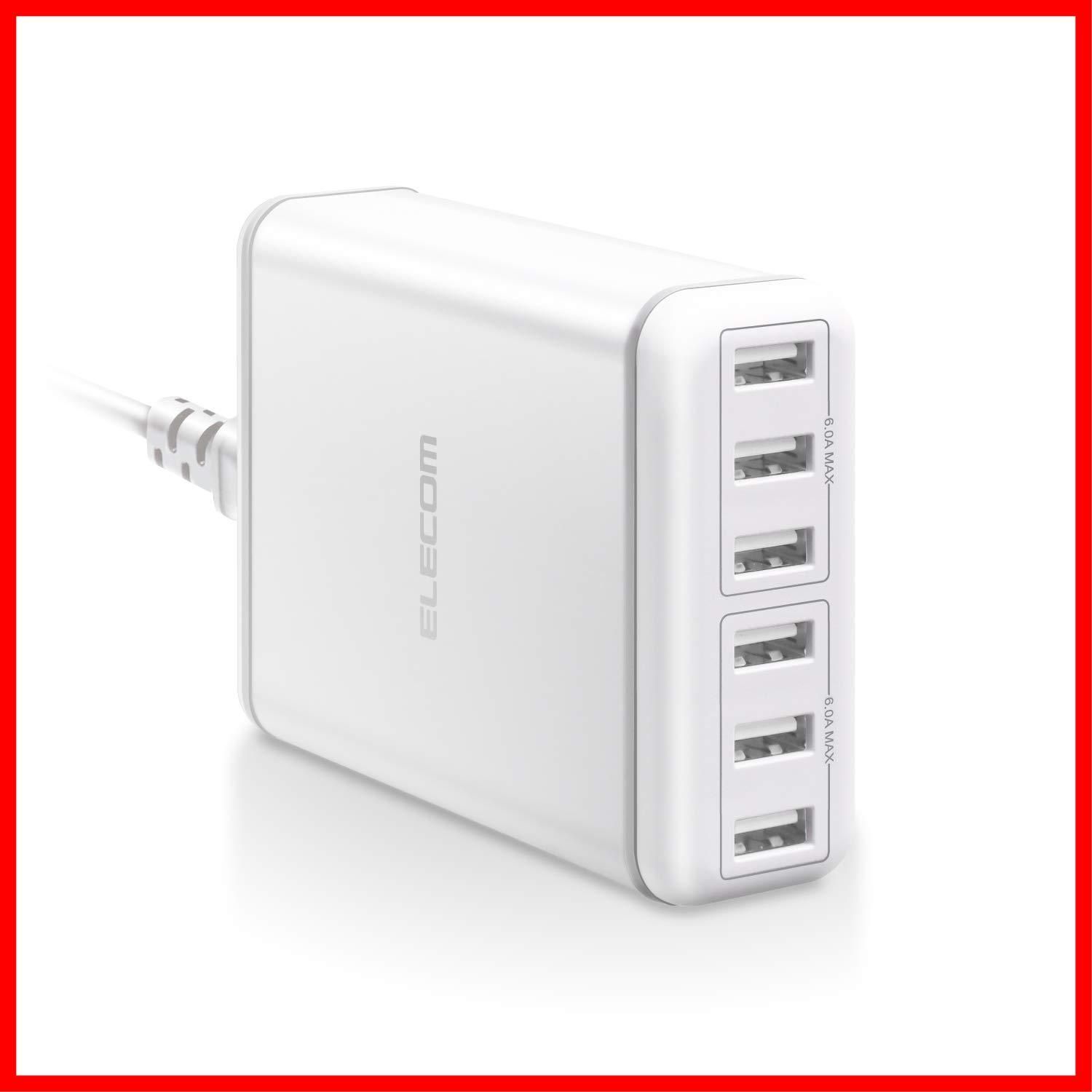 エレコム USB コンセント 充電器 合計60W USB-A×6 【 iPhone SE315141312 / iPad / Android 対応】 ホワイト EC-ACD01WH