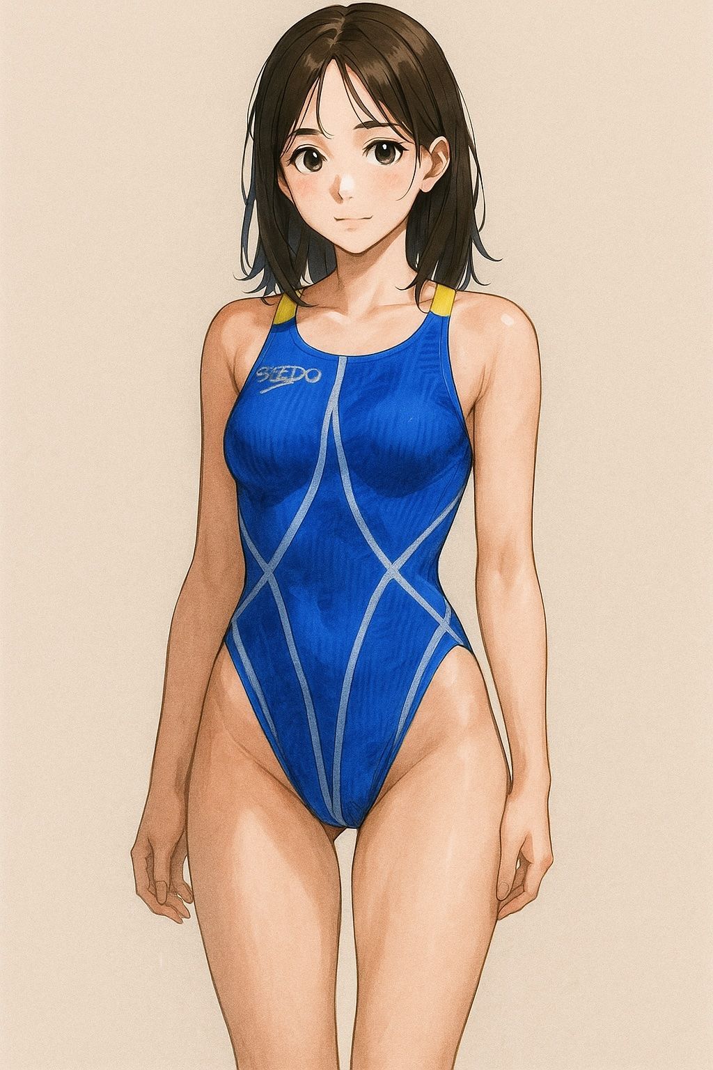 H197スピード♪黄色と青のカラー切り替え後ろジッパー付きタイトな女子レーシング系ハイレグ小尻デザイン競泳水着♪練習やトレーニングや撮影用にも♪サイズS