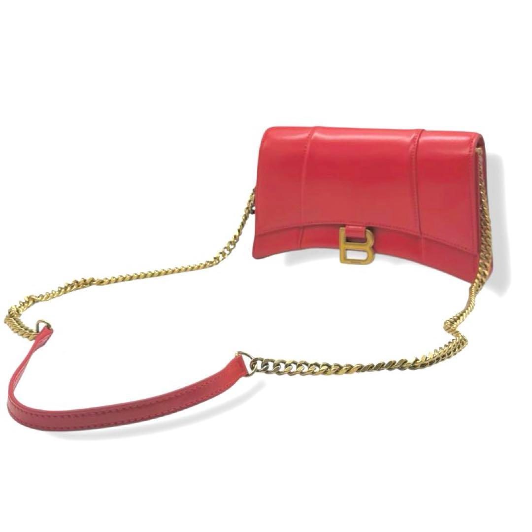 バレンシアガ　チェーンショルダーバッグ　アワーグラス　レッド　レザー　3739 バレンシアガ チェーンショルダーバッグ アワーグラス レッド レザー