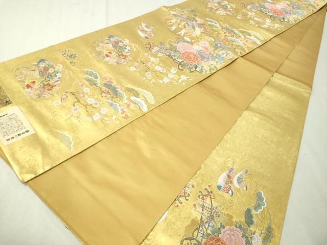 平和屋着物○西陣 長嶋成織物謹製 六通柄袋帯 唐織 能衣雪輪絢麗文 瀞  