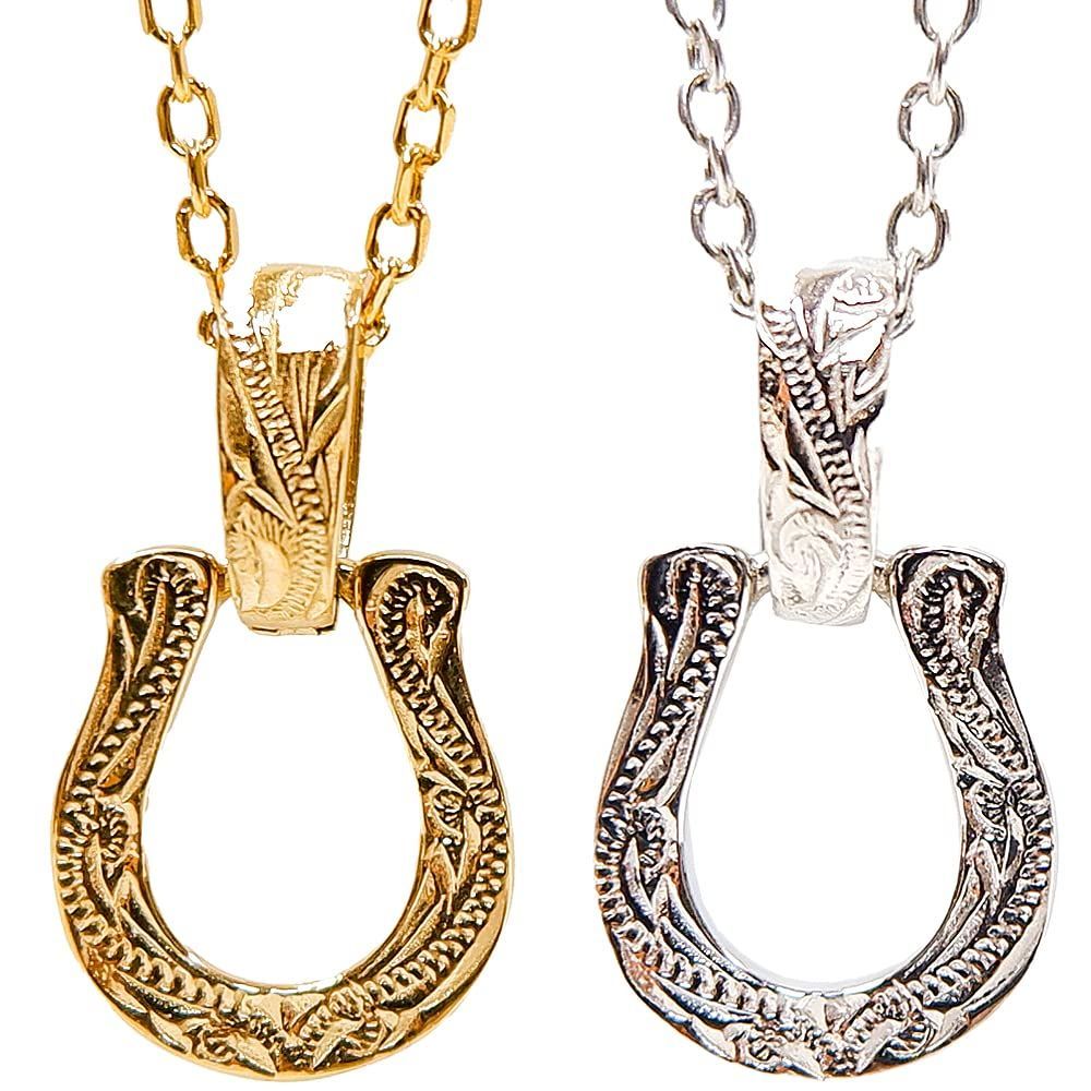 スチールシルバー_45.0 センチメートル ジュライス ハワイアンジュエリー ネックレス ミニチュア ホースシュー 馬蹄 ペンダント 金属アレルギー対応 サージカル ステンレス スチールシルバー 45cm-50cm