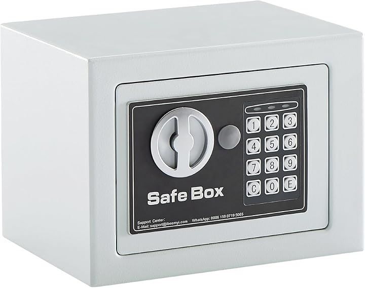 Beemyi 金庫 小型 家庭用 電子テンキー式 ミニ safe 簡易 壁付け対応 保险箱 保险柜ホテル金庫 防犯金庫 子供用 学生用 店舗用 緊急キー2本 日本語説明書付 アンカーボルトx2本 White-White